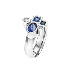 Bague Marélie N°1 A5 bleue en or, diamant et saphirs