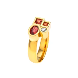 Bague Marélie N°1 A4 rouge-orangé en or, diamant, saphirs et rubis
