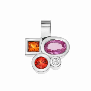 Pendentif Marélie N°2 rose avec saphirs, rubis et diamant en or