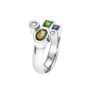 Bague Marélie N°1 A5 verte en or, diamants, saphirs et tsavorite