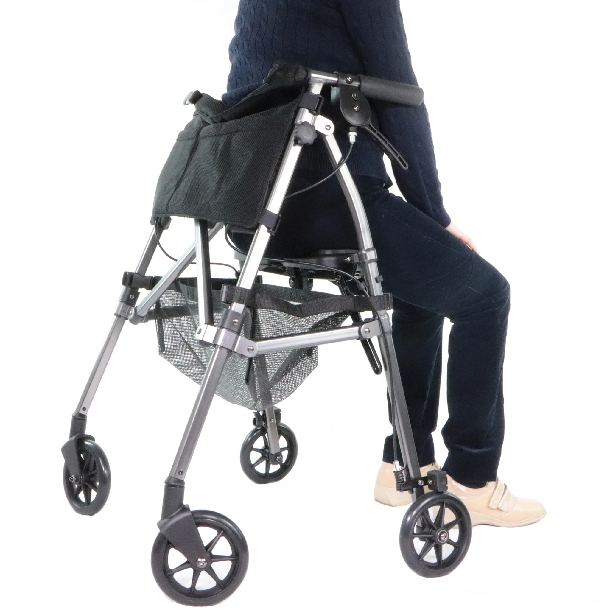 Déambulateur Léger Avec Siège Et 4 Roues À Pliage Compact – Image 3